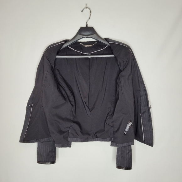 WHBM Single Button Pinstriped Leather Accent Blazer - Picture 12 of 14